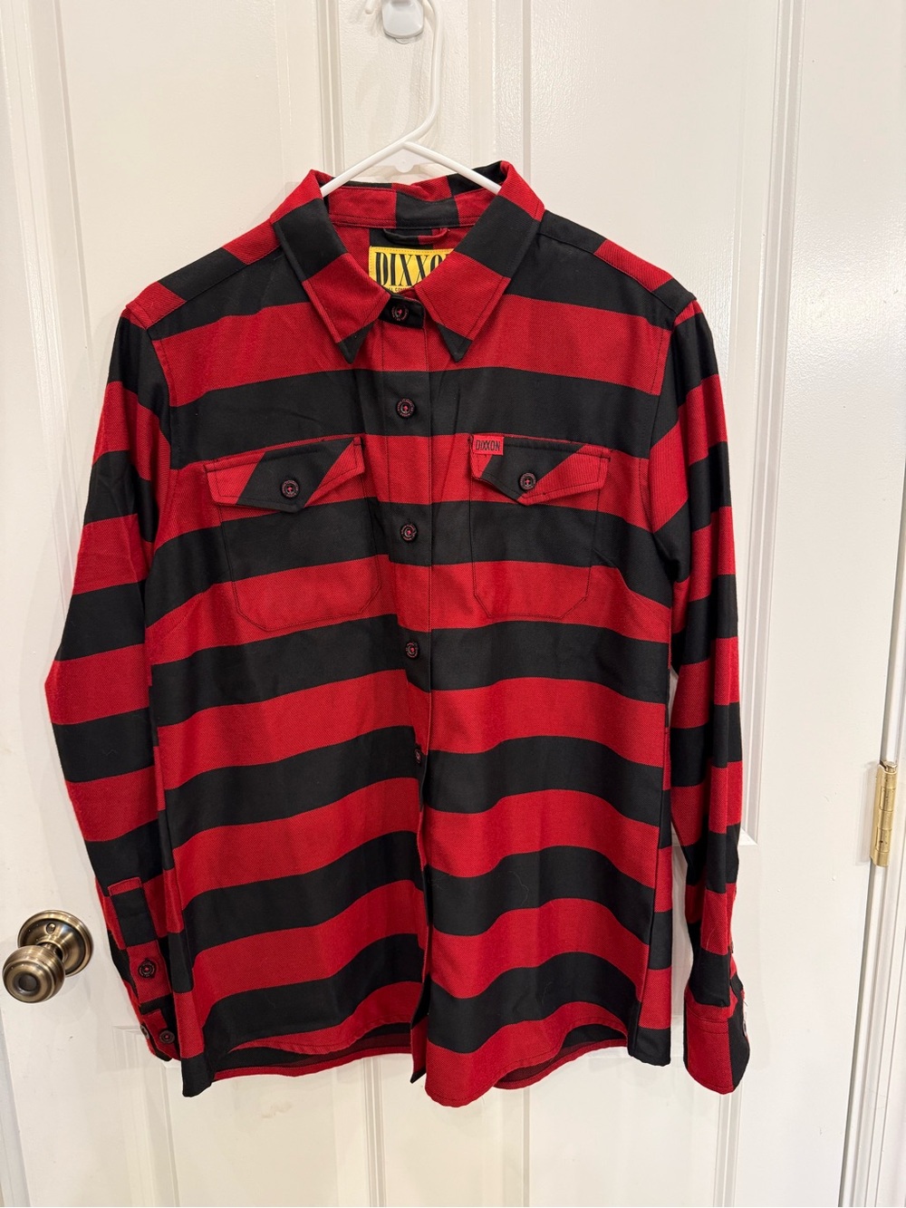 DIXXON The Cobain Women’s Flannel Red Black Striped Shirt L